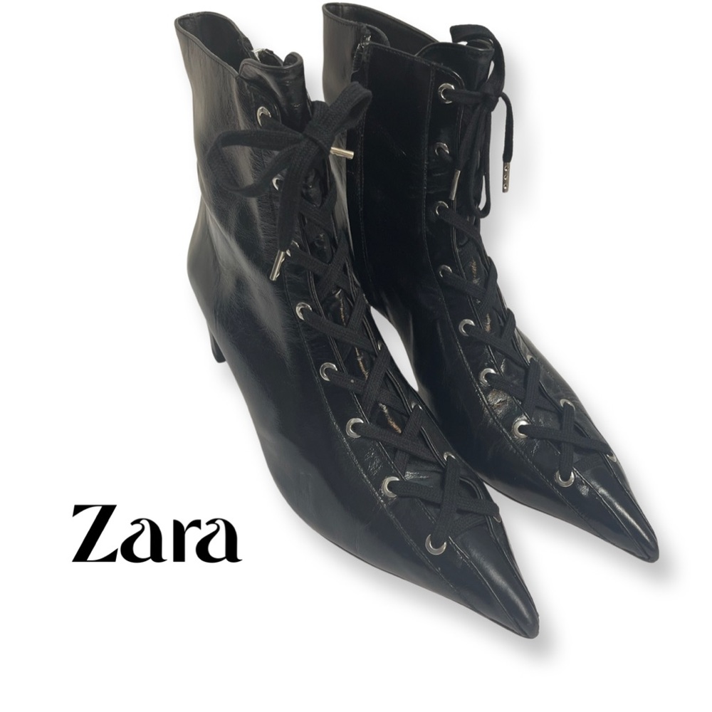 Zara Basic Collection Black Laced Up Boots Size 41
